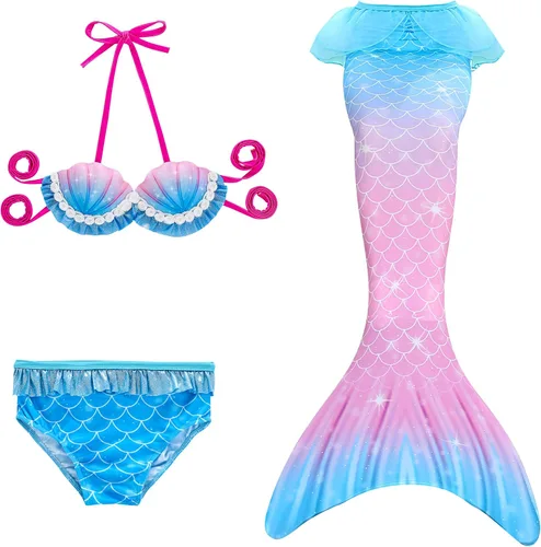 Vista 2 de Traje de baño con cola de sirena para niñas, traje de baño de princesa, traje de baño para nadar