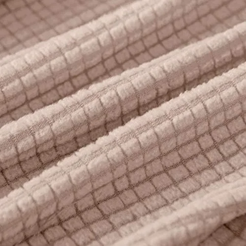 Vista 3 de Juego de 2 fundas elásticas para reposabrazos de jacquard, fundas para reposabrazos a cuadros pequeños, fundas para reposabrazos lavables y Camel
