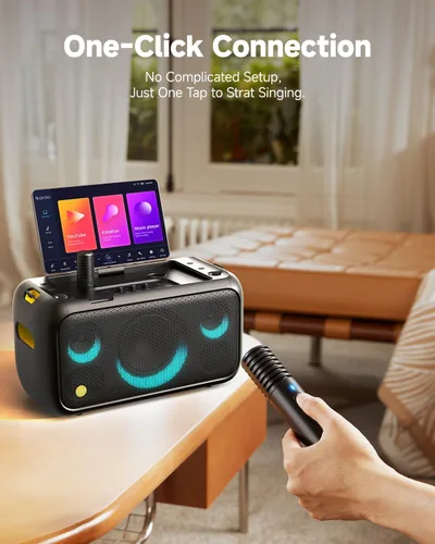 Vista 5 de Ikarao Micrófono inalámbrico Bluetooth para máquina de karaoke Break X1 y X2, micrófono de reemplazo/accesorio con 8 efectos de sonido, batería