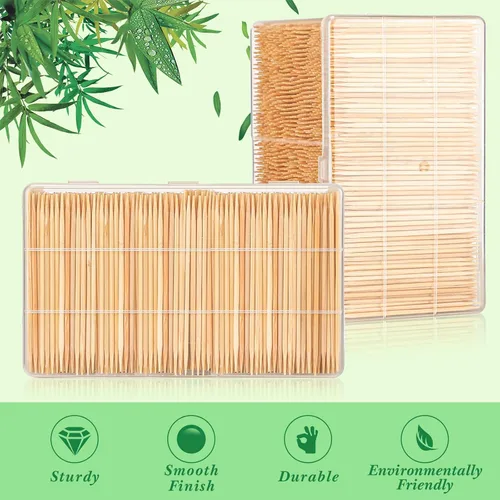 Vista 5 de Jerify 3000 palillos de madera de bambú, redondos, de doble cara, con caja de almacenamiento de plástico transparente para aperitivos, alimentos