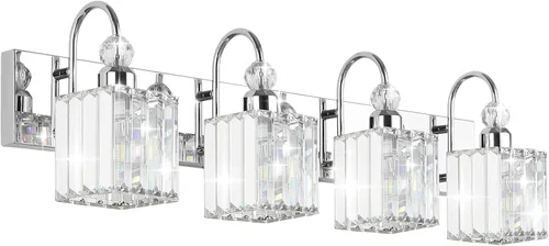 Vista 11 de Ralbay Modernas luces LED de cristal para tocador de baño, 3 luces de acero inoxidable, luces de tocador de cristal sobre el espejo, accesorios