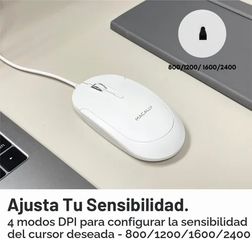 Vista 4 de Macally Ratón USB C con Cable para Mac y PC - Delgado, Silencioso y Confiable - Ratón Tipo C para MacBook Pro/Air, iMac, Apple iPad, Laptop Todo