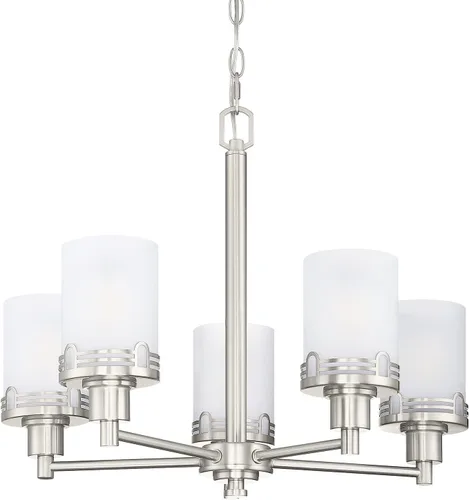 Vista 15 de 3 luces de vidrio industrial moderno con acabado de níquel cepillado. Accesorio de iluminación y decoración de jaula de alambre de metal para sala
