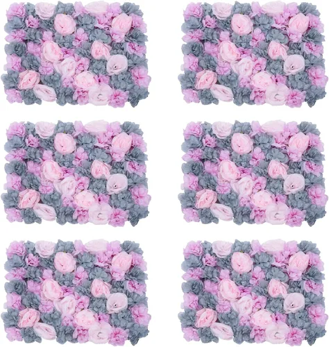 Vista 10 de OUKANING Paquete de 6 paneles de pared de flores de seda con rosas de seda, telón de fondo de pared de flores artificiales para interiores