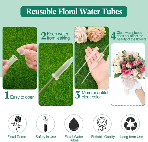 Vista 3 de Tessco for you 90 tubos de agua florales de 6 pulgadas, suministros de flores de plástico para flores frescas con tapa de goma para arreglos