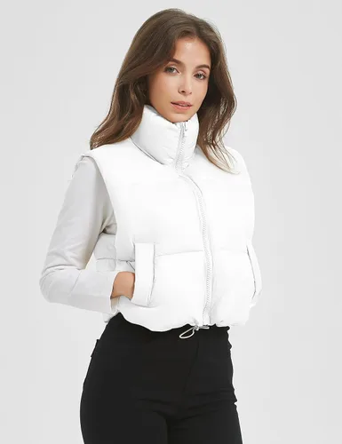 Vista 3 de Kissonic Chaleco acolchado de invierno para mujer, sin mangas, acolchado, ligero, con bolsillos