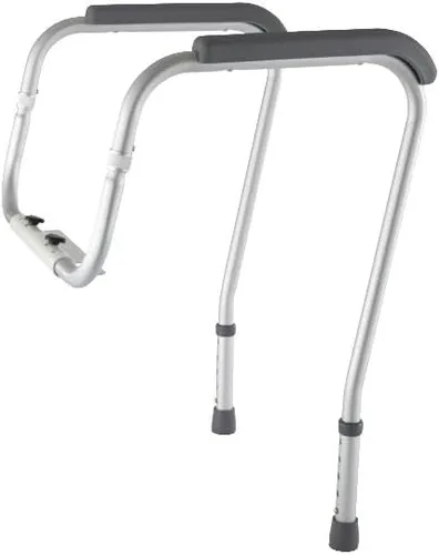 Vista 2 de Riel de seguridad plegable para inodoro con altura ajustable, ajuste universal para asientos estándar o elevados, marco de aluminio, reposabrazos