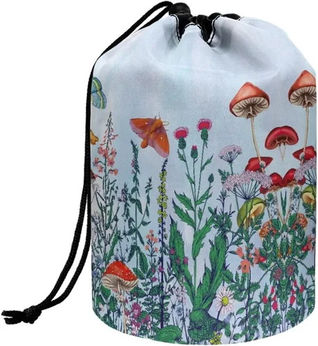 Vista 19 de Poceacles Bolsas de maquillaje con cordón para mujer, bolsa de cosméticos de viaje, multifuncional, bolsa de almacenamiento, Margarita azul