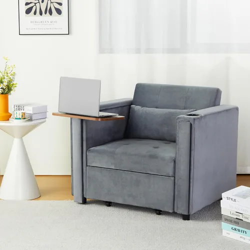 Vista 8 de weselon Silla Cama Convertible de Terciopelo, Silla de Descanso Multifuncional 3 en 1, Sofá Cama Extraíble para Huéspedes con Mesa Oculta y Respaldo