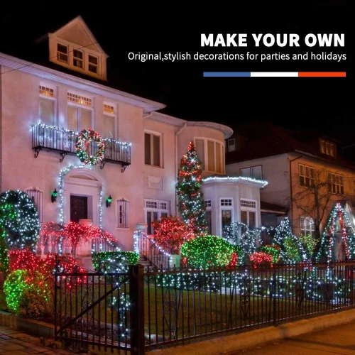 Vista 6 de Green Convenience - Guirnalda de luces de Navidad de 33 pies con 100 luces LED y función de memoria de temporizador, a baterías o USB, resistente al