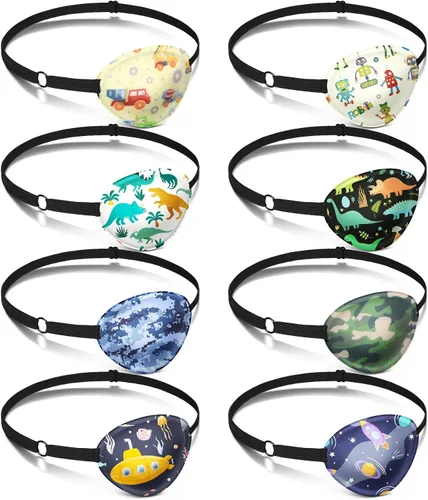 Vista 7 de Eurzom 8 piezas de parches oculares para niños, parche ocular ajustable y reutilizable, lindo para niñas y niños, con correa elástica para el parche
