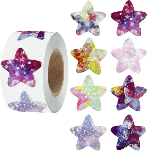 Vista 9 de Anwyll Calcomanías de estrellas – 500 calcomanías de 1 pulgada con purpurina colorida en forma de estrella para recompensa, aula, autoadhesivas