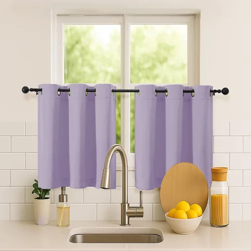 Vista 225 de Simplebrand Juego de 2 paneles de cenefa aguamarina para ventana de cocina de 14 pulgadas de largo, cortinas de oscurecimiento de habitación