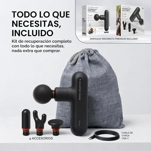 Vista 2 de Sharper Image Powerboost Move Aero [nueva versión 2026] Mini pistola de masaje de percusión de tejido profundo, herramienta de masaje