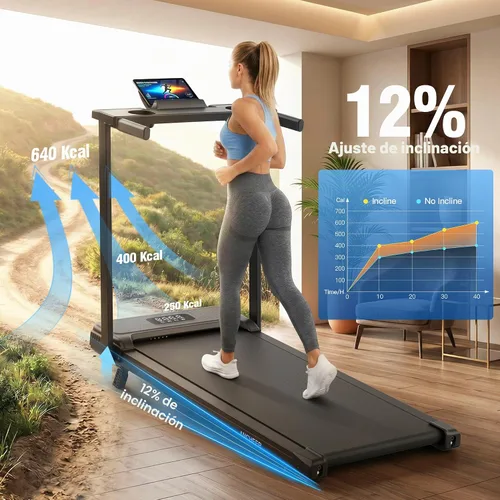 Vista 5 de ANCHEER Portable Treadmill with Incline, 3.5HP Walking Pad with Desk & Handle Bar, Foldable Treadmill for Home Office Small Space with Remote