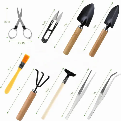 Vista 3 de LIHAO Juego de herramientas básicas para bonsái, kit de árbol bonsái, mini herramientas de jardín