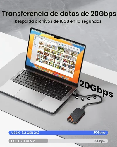 Vista 2 de Silkland Cable de datos USB C de 20 Gbps, corto de 1 pie USB3.2 Gen 2x2 de transferencia de datos de alta velocidad, cable de monitor [5K/4K 60Hz]
