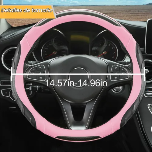 Vista 2 de Funda de cuero para volante LoyaForba, protector de volante de coche elástico universal de 38 cm, antideslizante, transpirable, sin olor, funda