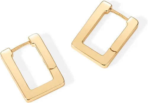 Vista 3 de PAVOI Aretes de aro de plata de ley 925 chapados en oro de 14 quilates Aretes de aro rectangulares geométricos de oro para mujer