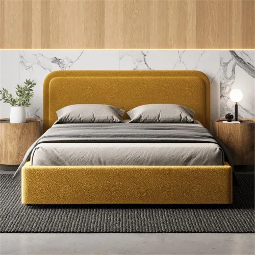 Vista 19 de Chloe - Cama de plataforma tapizada No requiere somier (borde negro, marco de cama queen)