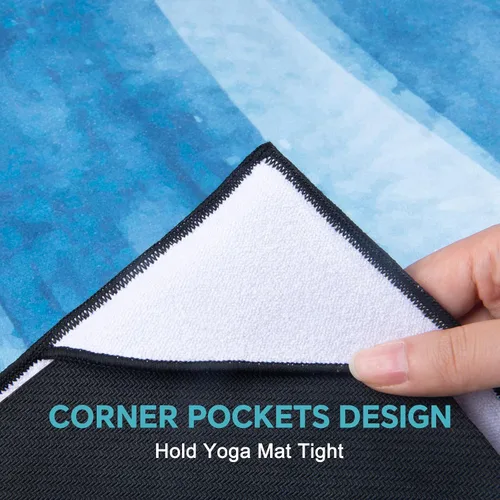 Vista 4 de QiyI Toalla para Esterilla de Yoga con Bolsillos en las Esquinas, Toallas de Yoga Antideslizantes que Absorben el Sudor para Yoga Caliente, Mantas