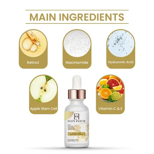 Vista 4 de Suero de colágeno con retinol – Suero facial hidratante y reafirmante con ácido hialurónico, niacinamida, vitamina C y E – Promueve una piel suave