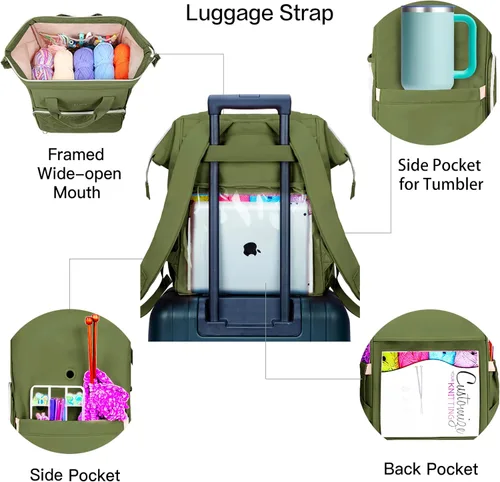 Vista 4 de Leudes Mochila Bolsa para Tejer, Organizador de Almacenamiento de Hilo, Bolsa de Ganchillo Grande Tote, Regalo de Navidad, Estuche Portador de Hilo