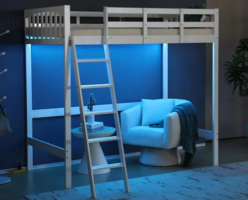 Vista 11 de VINGLI - Cama tipo loft baja de 47'' para junior con escaleras, cama de madera tamaño individual para adultos, niños y adolescentes jóvenes, sin