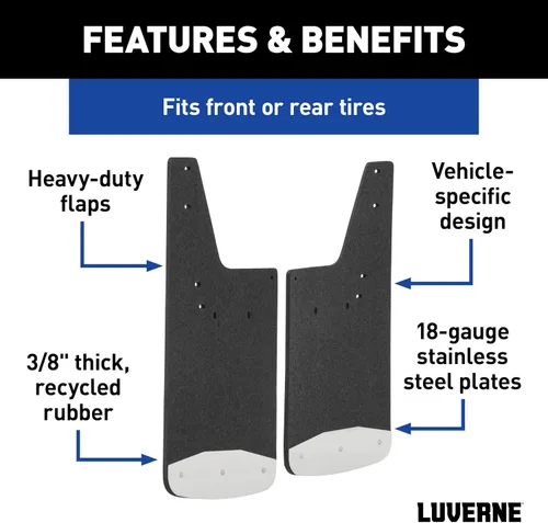 Vista 3 de LUVERNE 250423 Protectores de lodo de goma texturizada delanteros o traseros de 12 pulgadas x 23 pulgadas, Ford F-150 seleccionado, Lincoln Mark LT