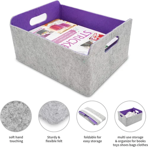 Vista 3 de Welaxy Cestas de almacenamiento plegables de fieltro, cubos de almacenamiento para estantes, caja de fieltro para niños, juguetes, revistas, libros