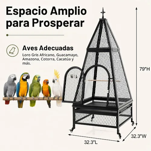 Vista 3 de Jaula piramidal grande para pájaros de 79 pulgadas para loros