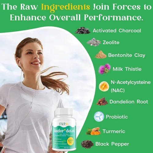 Vista 3 de Enerlix Aglutinante de Desintoxicación 15 en 1, Carbón Activado, Zeolita y Arcilla de Bentonita, Chlorella, Suplemento de Desintoxicación de 1500 MG