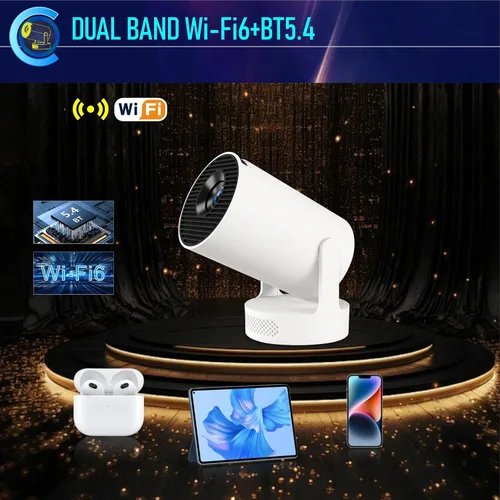 Vista 7 de Mini proyector portátil con alcance ultra corto, WiFi 6 y Bluetooth 5.4, soporte 4K, proyector inteligente Android 11 con más de 4000 aplicaciones