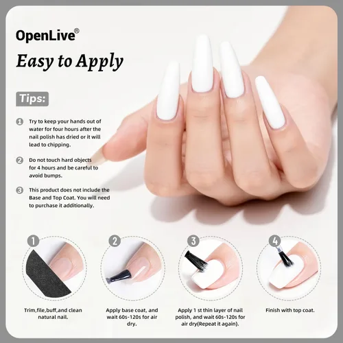Vista 73 de OpenLive Esmalte de uñas negro de 0.6 fl oz, gran volumen, secado rápido, secado rápido y de larga duración, arte de uñas de color para bricolaje
