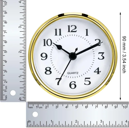 Vista 7 de Hicarer Reloj de cuarzo de 90 mm con inserción/ajuste de 3 1/2 pulgadas con número arábigo, movimiento de cuarzo (borde dorado)