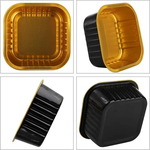 Vista 3 de ZEAYEA 100 mini moldes para pasteles con tapas, 5.7 onzas de papel de aluminio cuadrado para hornear, moldes desechables para magdalenas, postre