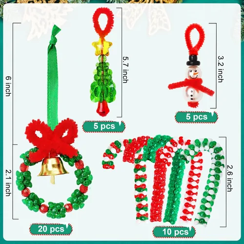 Vista 3 de AWHETIE Manualidades de Navidad para niños y adultos, 40 juegos de kit de adornos con cuentas, incluye 20 piezas de corona con campana/5 piezas
