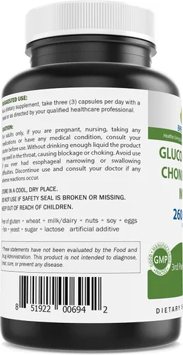 Vista 3 de Brieofood Triple fuerza glucosamina condroitina MSM 2600 mg/cápsulas para servir, apoya articulaciones saludables, cartílago y tejido conectivo