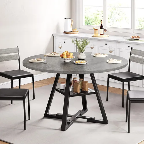 Vista 7 de Jocoevol Mesa de comedor redonda para 4 personas, mesa de pedestal circular para cocina, comedor, mesa de pedestal, muebles de cocina y comedor