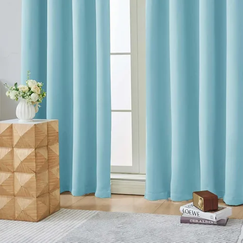 Vista 8 de Aiyufeng 2 paneles de cortinas opacas color aguamarina para dormitorio de 63 pulgadas de largo, con aislamiento térmico sólido y bolsillo