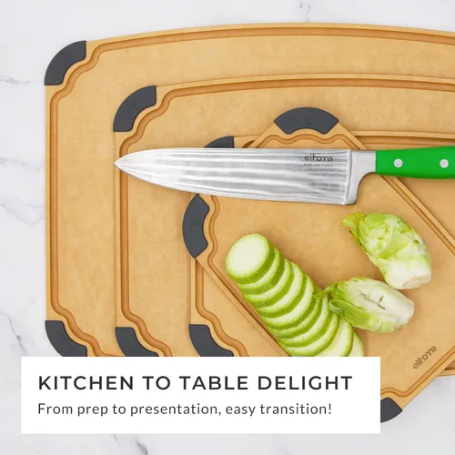 Vista 8 de Elihome Essential Series Tabla de cortar para cocina, compuesto de fibra de madera natural, apta para lavavajillas, ecológica, ranuras para jugos