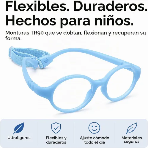 Vista 2 de Baby Glasses 0-1 Year - XXS Round Infant Glasses with Strap 38-14-120 - Clear Newborn Spectacles for Prescription Negro