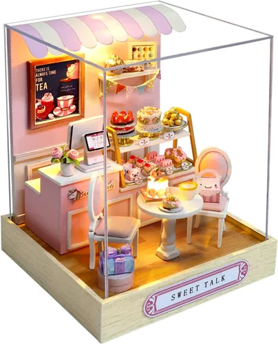 Vista 20 de CUTEROOM Juego de bricolaje para casa de muñecas en miniatura con muebles de madera, kit de casa de madera con cubierta antipolvo y luz LED