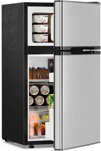 Vista 12 de Antarctic Star Mini refrigerador con congelador, refrigerador compacto de doble puerta, termostato ajustable, refrigerador pequeño para dormitorio