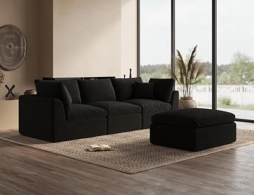 Vista 5 de ohllob Sofás seccionales Cloud de 110 pulgadas para sala de estar, sofá deshuesado en forma de L con otomana, sofá modular de 3 plazas, color negro