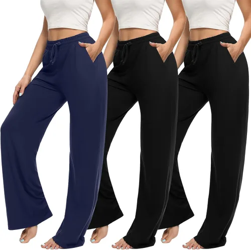 Vista 13 de Envlon - Pantalones de yoga para mujer, sueltos, ligeros, pantalones de entrenamiento, con cordón, cómodos, joggers casuales, con bolsillos Negro