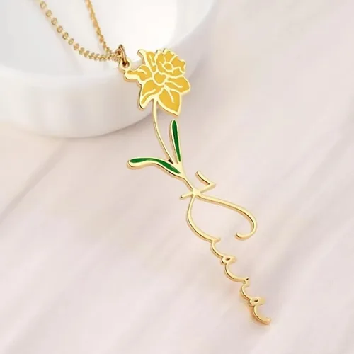 Vista 6 de Birth Flower Name Necklace Personalized 18K Gold Plated Birth Month Flower Necklace Dainty Flower Necklace Custom Jewelry Mothers Birthday Christmas