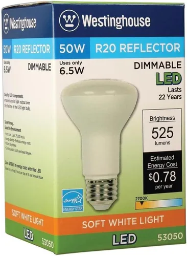 Vista 3 de Westinghouse 5305000 - Bombilla LED Energy Star de 50 vatios equivalente a 50 W, regulable, color blanco suave, con base media, 1 unidad