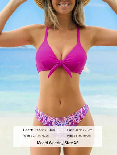 Vista 35 de CUPSHE - Conjunto de bikini de dos piezas para mujer, estampado floral y detalle de nudo de conejo