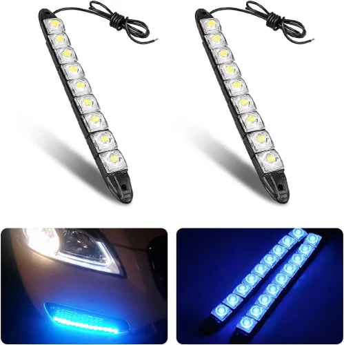 Vista 8 de 2 piezas de tiras de luces LED de 9 luces para circulación diurna DRL, lámpara antiniebla de punto brillante flexible, luz de alto poder de despeje